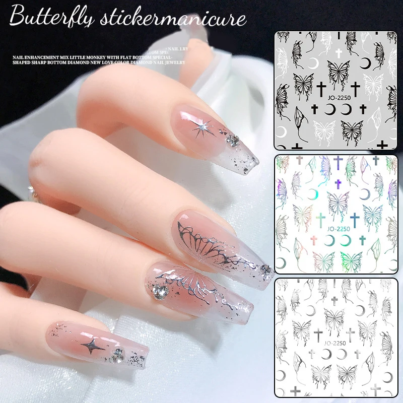 

Metal Mirror Butterfly Sticker for Nails Holographic Butterflies Star Adhesive Slider Wraps Spring Gel Polish Decals DIY Decor