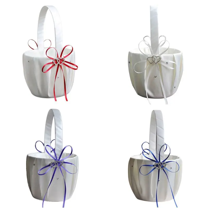 

1 шт. 13x22 см роскошная винтажная круглая корзина с цветами для девочек Свадебный бант с двойным сердцем из атласной ленты Декор для вечеринки