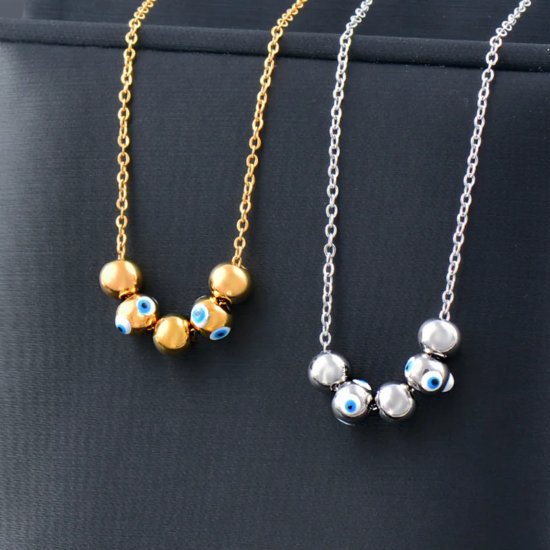 

Stainless Steel Evil Eye Pendant Necklace for Women Simple Bule Eye Turkish Eye Round Beads Choker Necklaces Fashion Jewelry