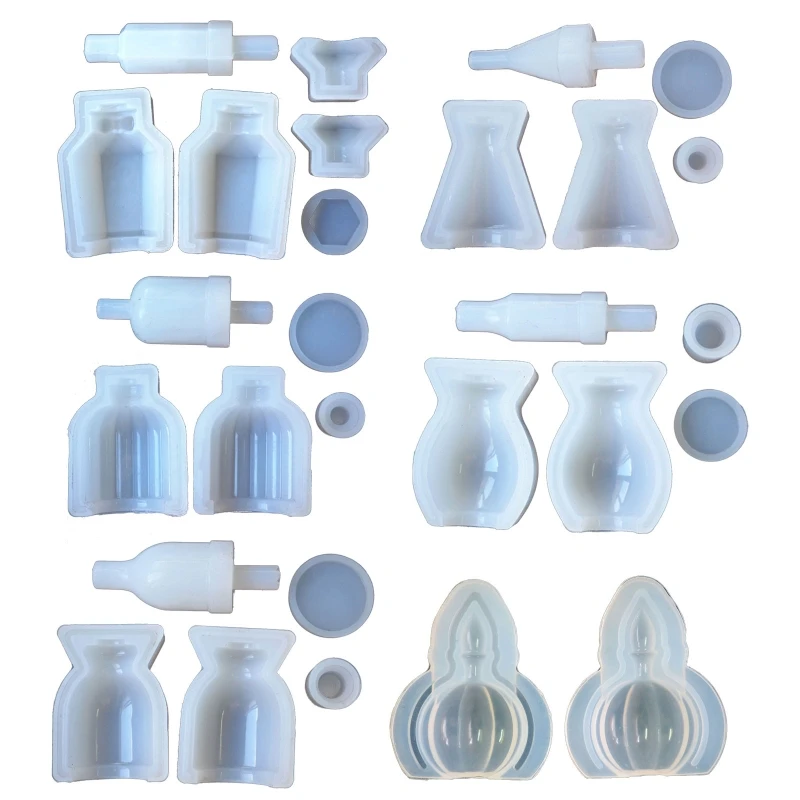 

N1HE Perfume Bottle and Stopper Silicone Resin Molds Set Epoxy Resin Casting Molds DIY Jewelry Making Tool Bottle Resin Mold