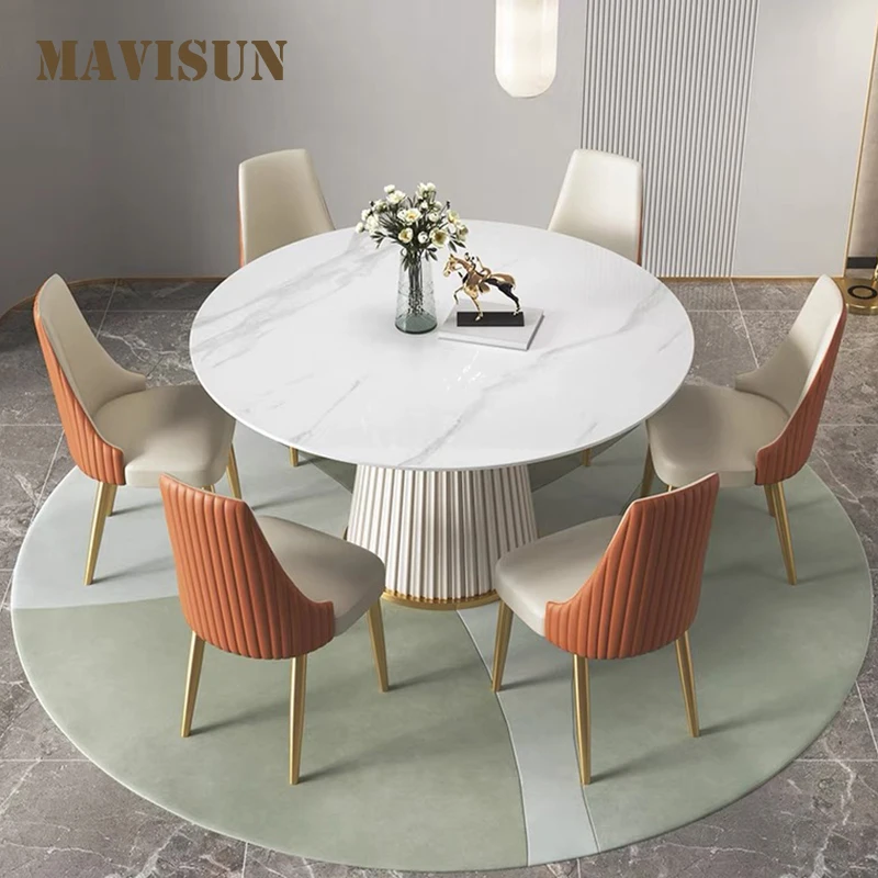 

Modern Simple Light Luxury High-End Rock Slab Round Kitchen Table Household Marble Dining Table And Chair Combination Hot Sale