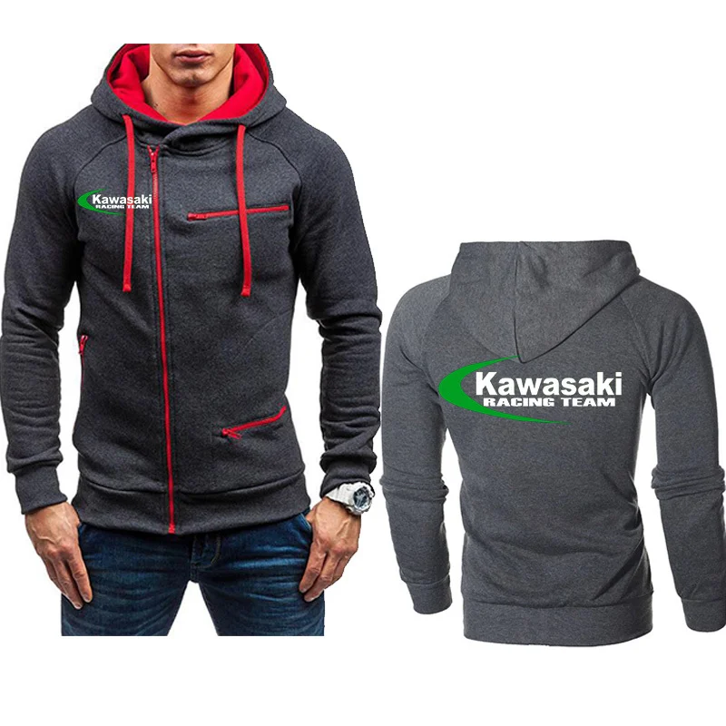 

2021NEW Men's Hoodies Kawasaki Car Logo Print Casual HipHop Black Hooded Fleece Sweatshirts Zipper Jacket Men Tops