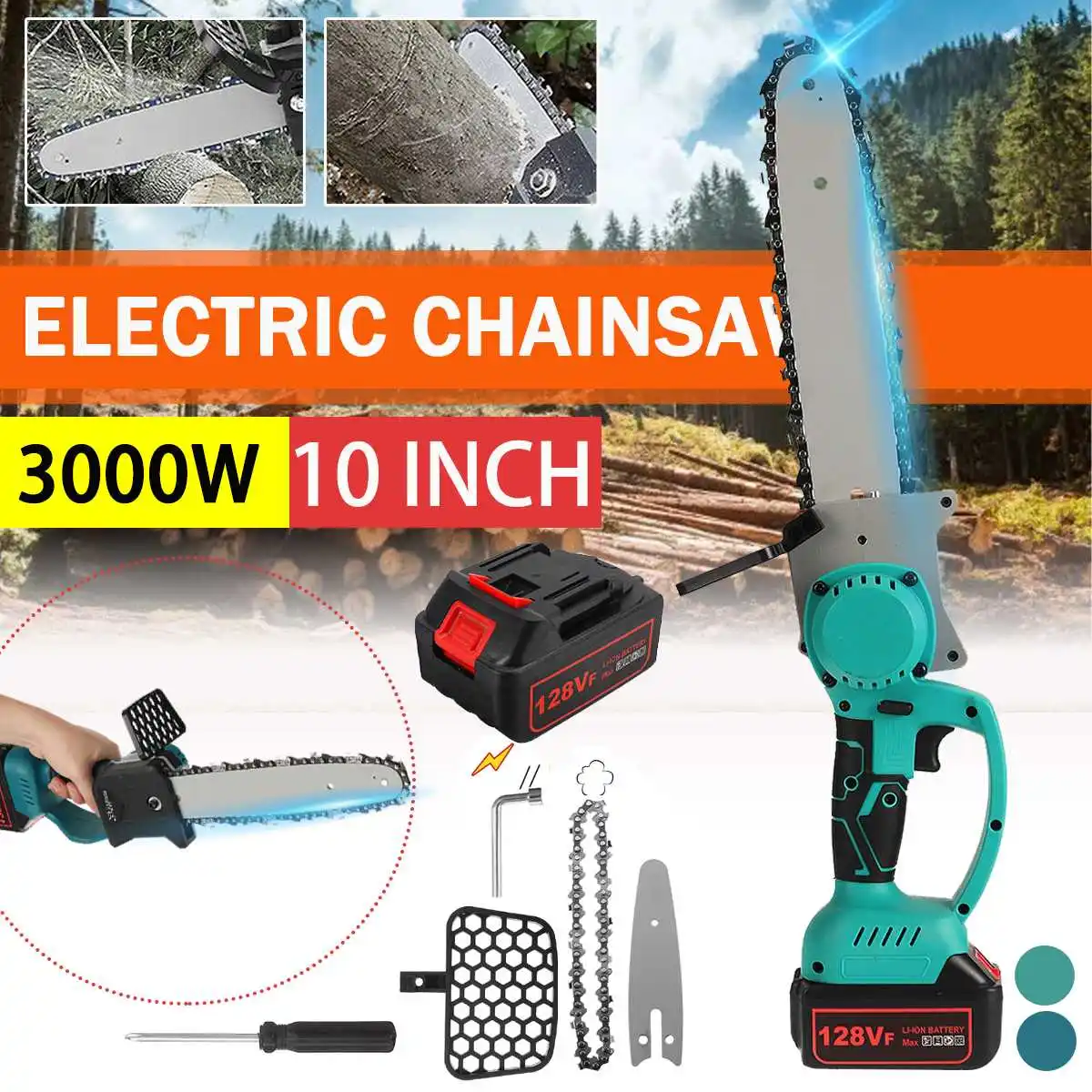 

10 Inch Cordless Electric Saw Chainsaw 3000W Copper Motor Rechargeable Woodworking Logging Cutter Tool For Makita 18V Battery