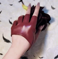 women gloves half finger pu leather half hand short pumk