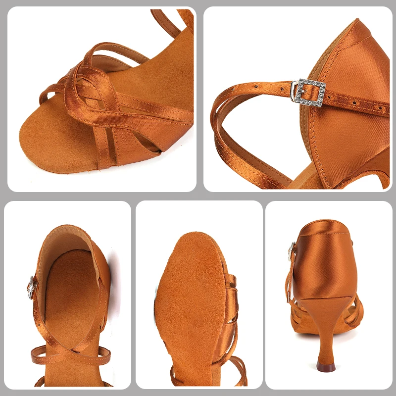 SWDZM SILK Women Latin Dance Shoes Ballroom Indoor Dancing Shoes Salsa Tango High Heel Soft Bottom Latin Shoes For Girls Ladies