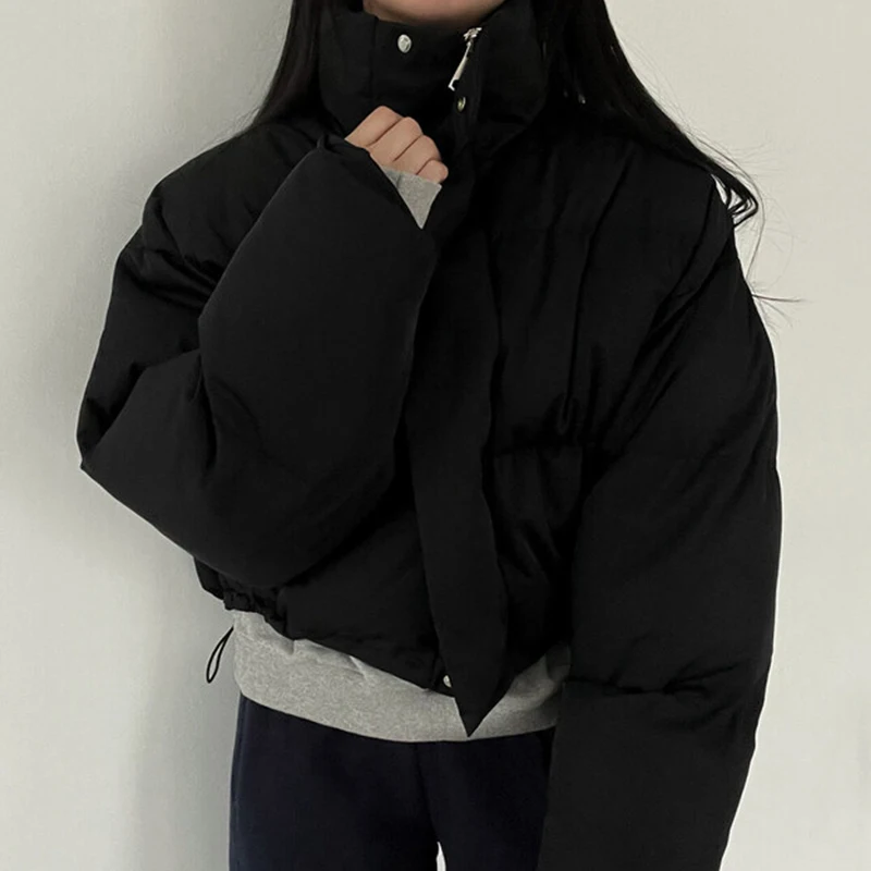 Clothland Women Fashion Short Style Padded Jacket Long Sleeve Pockets Basic Thick Coat Winter Casual Tops Mujer CA503