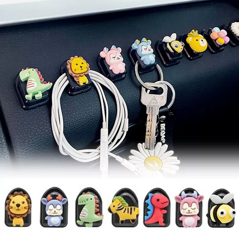 

2Pcs Car Mini Cartoon Hooks Cute Animal Decoration Automobile Interior Organizer Holder Durable Small Hook Car Accessories