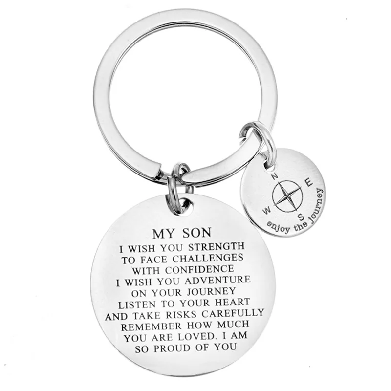 

Round Pendant Key Chain Man Creative Keychains Woman Letter I Wish You Strength Compass Key Ring Simple Jewelry Metal Porte Clef