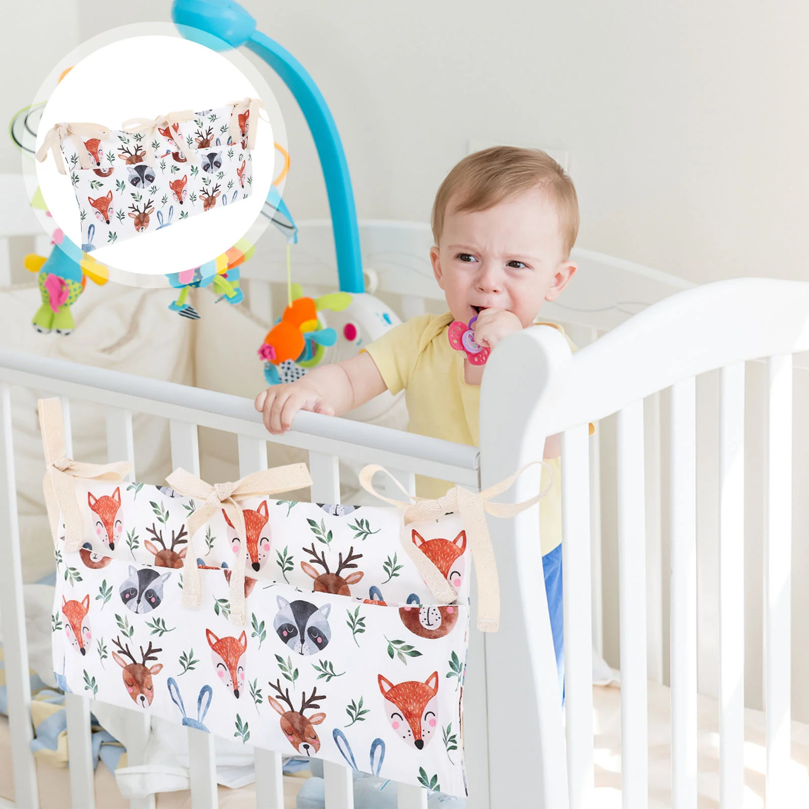

Crib Hanging Bag Baby Diaper Organizer Toy Animal Storage Polyester Cotton