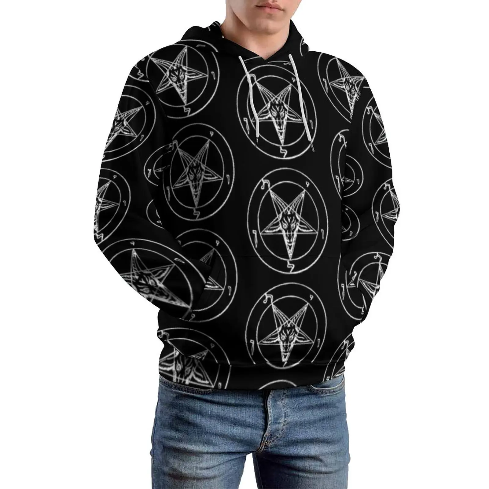 

Baphomet Casual Hoodies Sacred Geometry Symbol Classic Pullover Hoodie Men Long-Sleeve Elegant Design Sweatshirts Plus Size