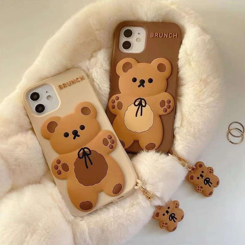 

Cute Brown Bear Resistant Silicone Anti Drop Case for IPhone 14 13 Pro Shockproof Back Cover Soft Bumper 11 12 13 14 Pro Covers