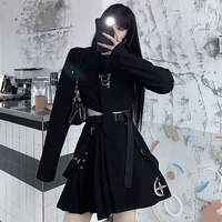 2 piece suit autumn harajuku streetwear two piece skirt spring oversize punk chain ribbon skirts bandage dresses for women 2022