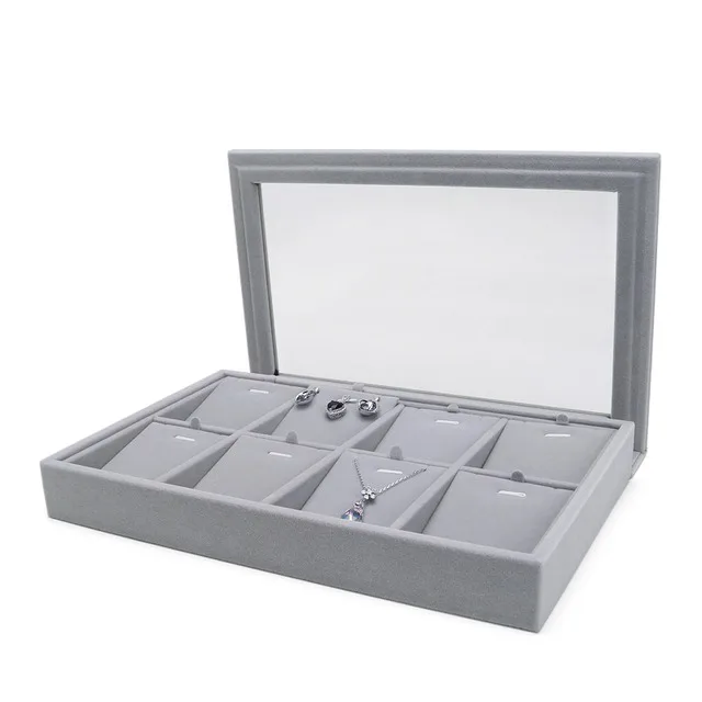 

Gray Velet Fashion Portable Jewelry Ring Pendent Display Organizer Box Tray Holder Earring Jewellery Storage Case Showcase