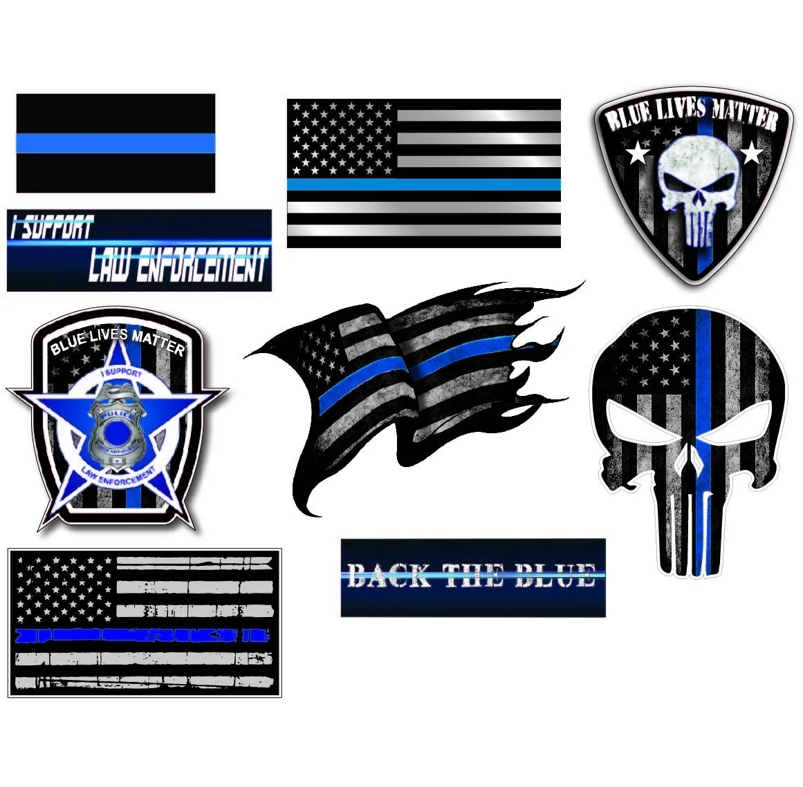 

For Mega Variety Pack of Thin Blue Line Police Officer Lives Matter American Flag Vinyl Decal Sticker Car Truck BLM(9 Pack)