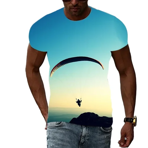 Продам модную новую летнюю мужскую футболку для занятий спортом на открытом воздухе с парашютом, с 3D принтом, круглым воротником, с коротким рукавом, персонализированную фитнес-футболку
