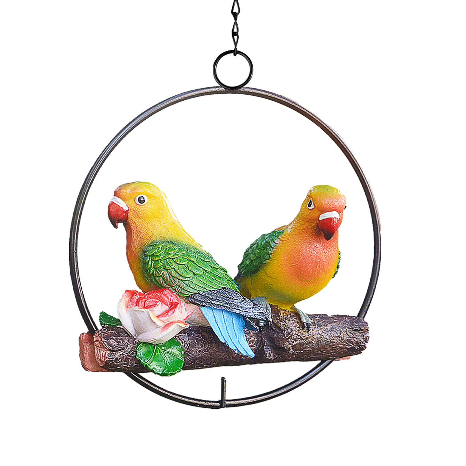 

Hanging Double Parrot Statue On Iron Ring Resin Animal Sculpture Birds Garden Art Innovative Outdoor Decor For Patio Garden Lawn