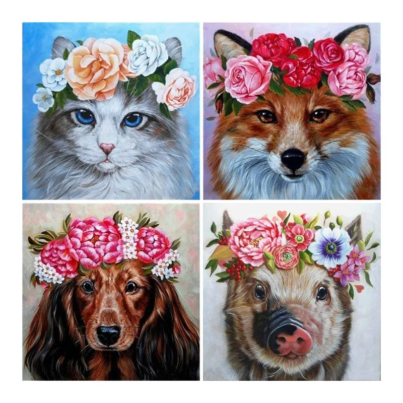 

5D DIY Full Square/round Diamond Painting " Cat Dog Pig with Garland" Diamond Embroidery Cross Stitch Rhinestone Mosaic Picture