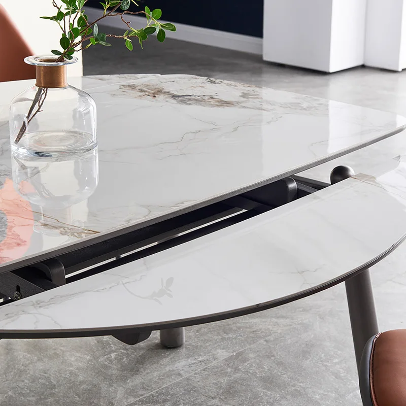 

Bright rock plate TV cabinet tea table combination modern simple light luxury carbon steel rock plate dining table and chair