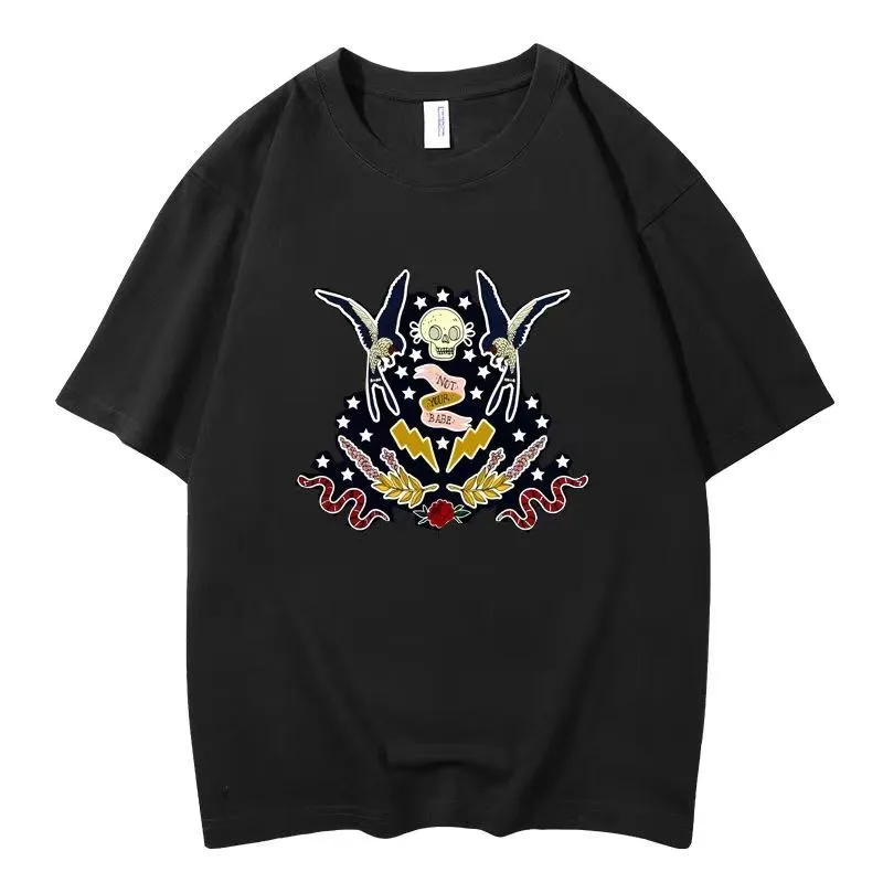 

2023 SummerFashion Short-Sleeve NEW Death Skull T-shirt Men Women Cotton Oversized Dark Gothic Streetwear Black T Shirt Leisure