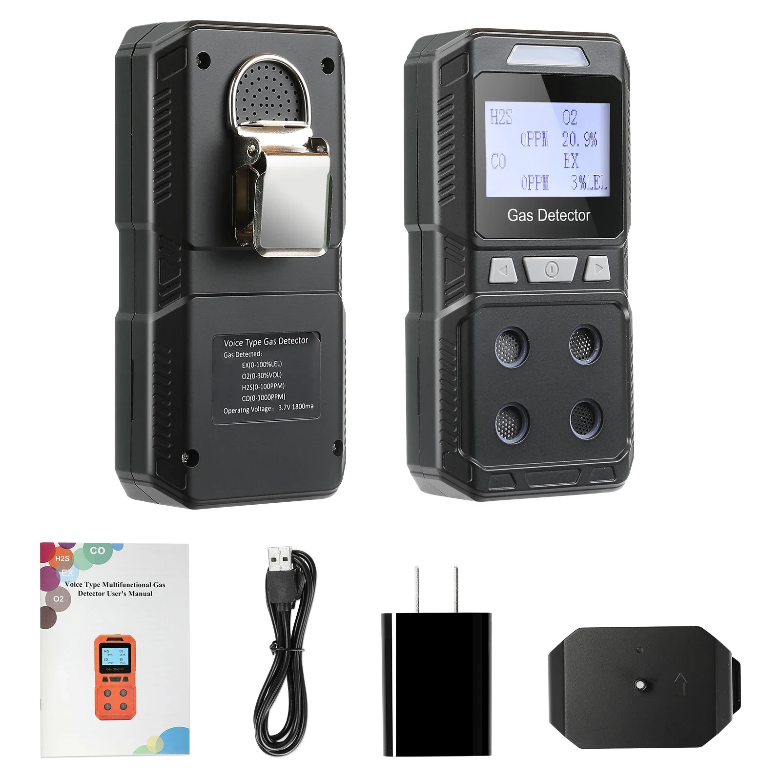 Портативный 4-детектор газа перезаряжаемый мультигазовый монитор тестер