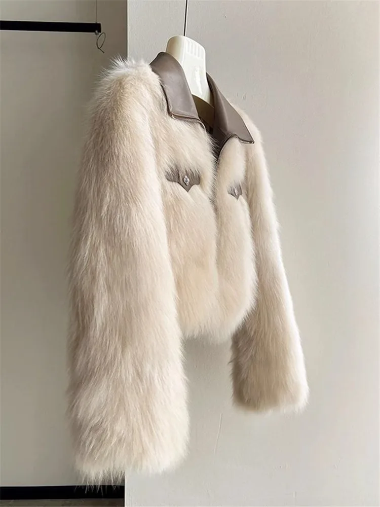 Женская шуба с откидным воротником из искусственного лисьего меха новинка 2024