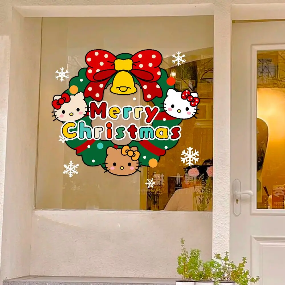 Sanrios Kawaii Hello Kitty Рождественские украшения наклейки аниме девчачье сердце Новый