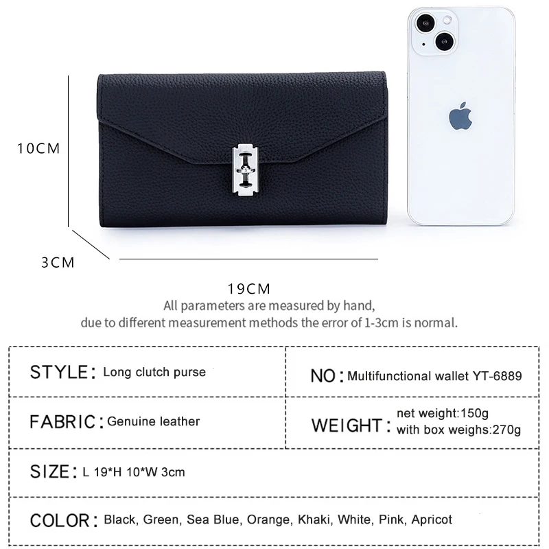 Cow Leather Wallet Bifold Coin Purse for Ladies Brand Design Women Long Clutch Wallets Phone Bags Card Holder Envelope Purses