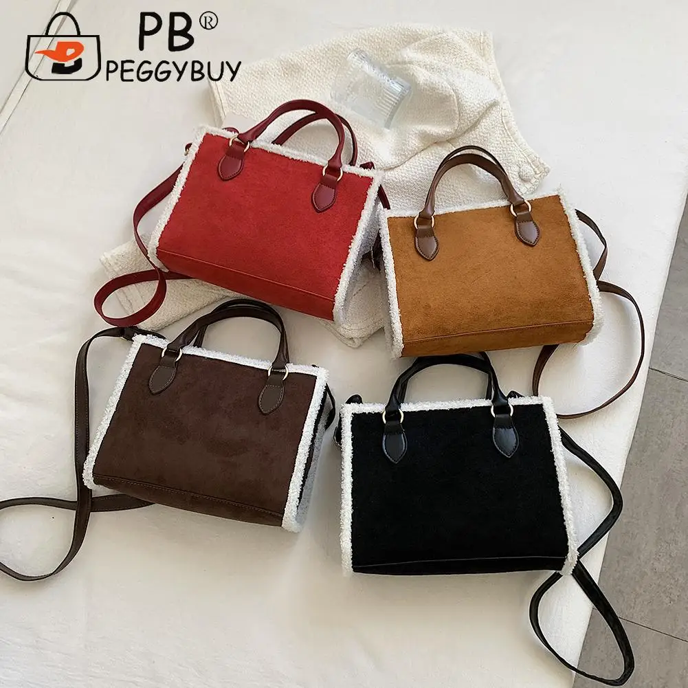 

Vintage Women PU Leather Shoulder Crossbody Bag Casual Quilted Lamb Fur Solid Color Travel Zipper Messenger Handbags