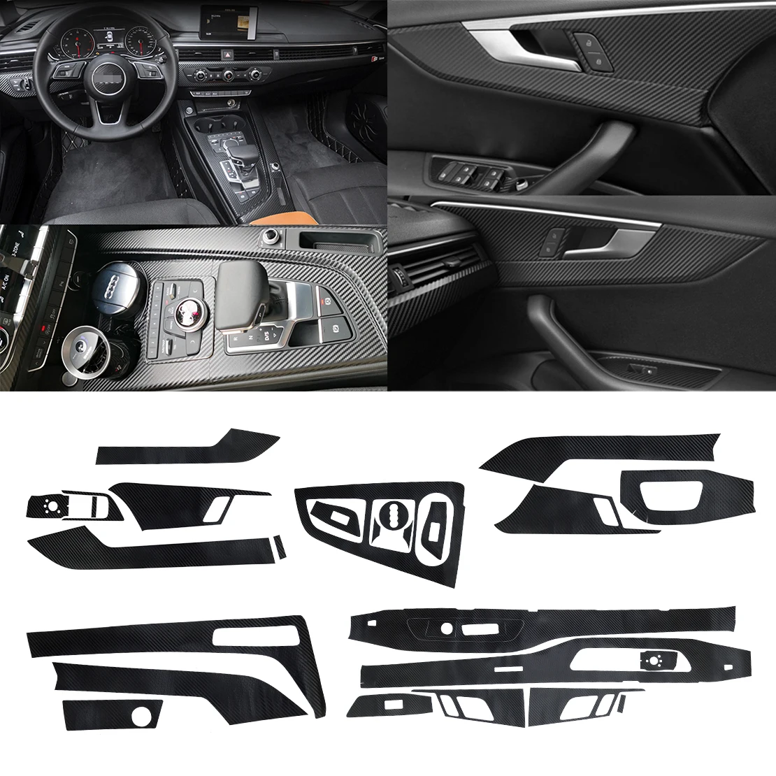 

3D Carbon Fiber Style Car Interior Center Console Gear Panel Door Handle Kit DIY Fit for Audi A4 A5 B9 2017-2019 Left Hand Drive