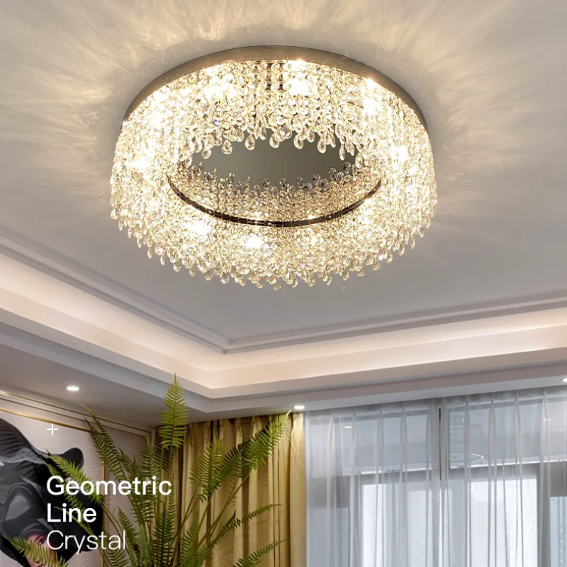 

Stainless Steel Living Room Ceiling High-end Crystal Headlight Romantic Bedroom Lighting LED New Ceiling Light