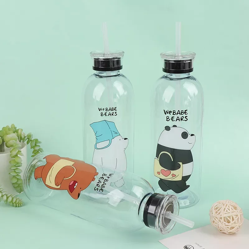 

2022Bear Pattern Transparent Plastic Bottle Cartoon Frosted Water Bottles