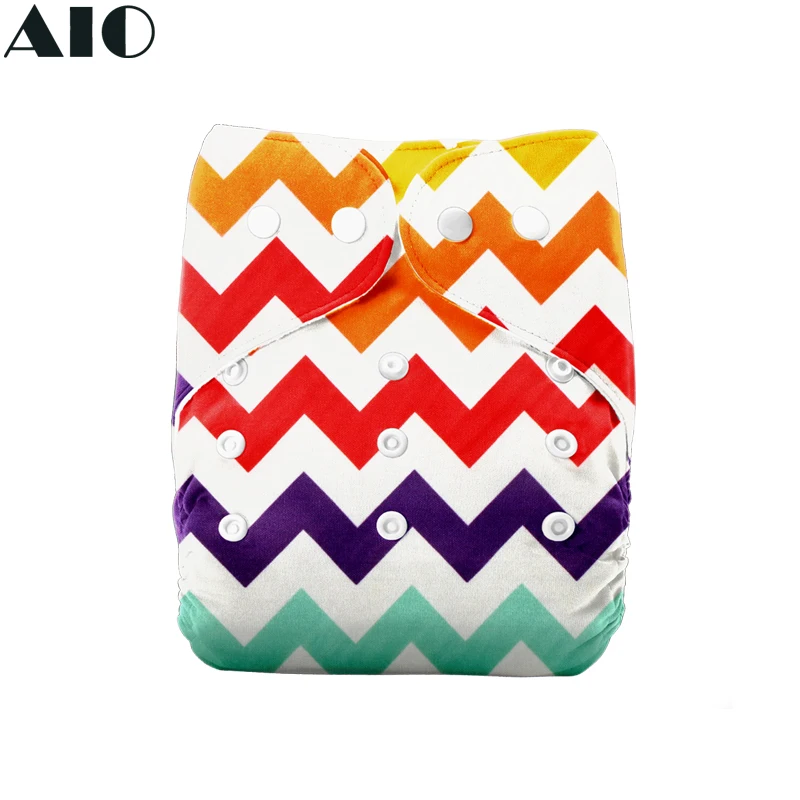 

[AIO] Color Ripple Print Baby Cloth Diaper Washable Absorbent Eco Nappies Adjustable Infant Training Pants One Size For 3-15 KG