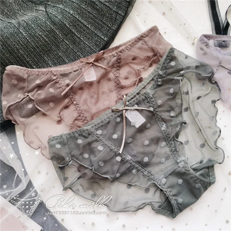 Женские сексуальные бриллиантовые милые хлопковые трусики в горошек с оборками