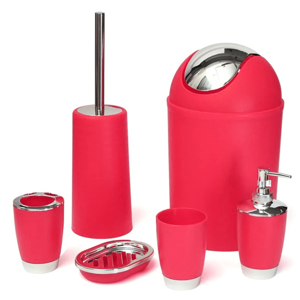 

Bathroom Accessory Set Lotion Dispenser Toothbrush Holder Tumbler Cup Soap Dish Toilet Brush Trash Can