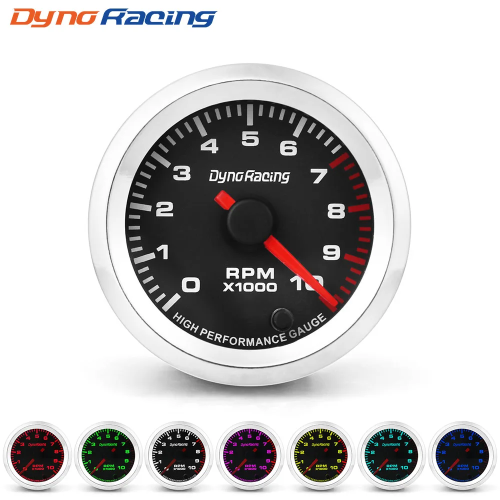 

Тахометр Dynoracing автомобильный, 2 дюйма, 52 мм, 0-10000 об/мин, 7 цветов