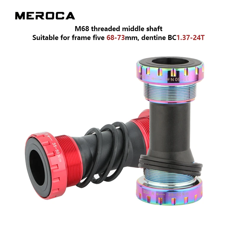 

MEROCA M68 Mountain Bike Hollow Integration Sealed Center Axle for 68-73mm BC1.37-24T 24mm MTB Road Bicycle Threaded Center Axle