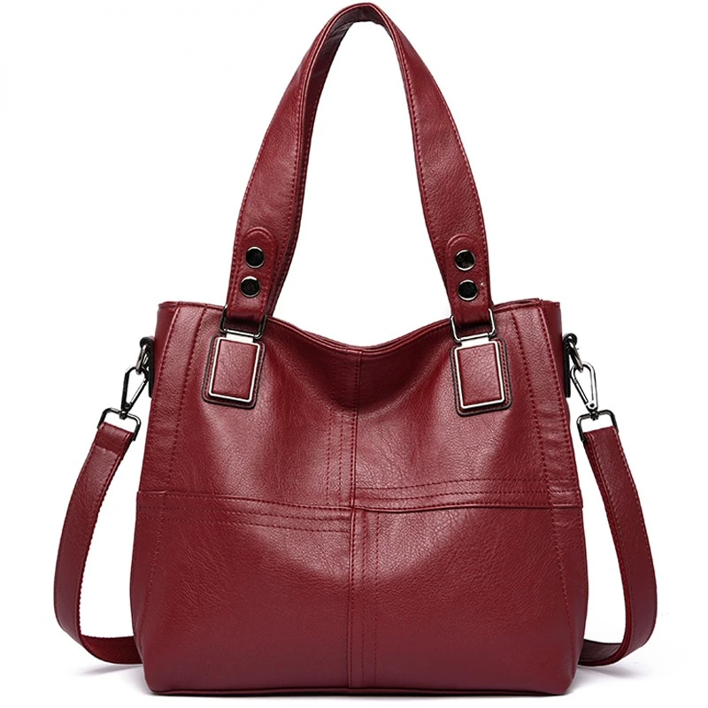 

New Luxury Brand Women Leather Handbag Genuine Leather Casual Tote Bags High Quality Soft Sheepskin Female Big Shoulder Bags