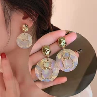 2022 korea new fashion gold line bear bow earrings 925 silver needle big acrylic round card earrings temperament wild earrings