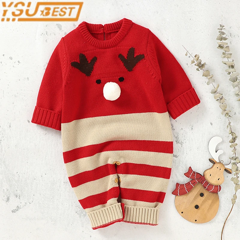 

Рождественские комбинезоны, детские вязаные комбинезоны с оленями для маленьких мальчиков и девочек, новогодний костюм для малышей, теплая шерстяная одежда для детей 0-2 лет