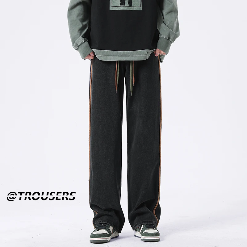 Blue Black Baggy Jeans Men Fashion Retro Straight Jeans Men  Japanese Streetwear Hip-hop Loose Denim Pants Mens Trousers M-3XL