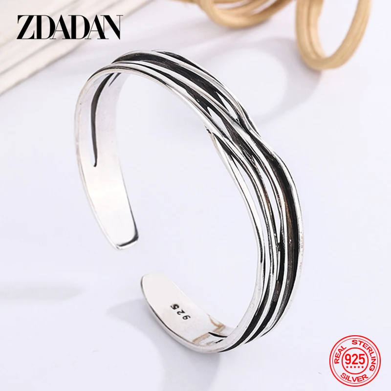 

ZDADAN 925 Sterling Silver Vintage Weave Adjustable Bracelet&Bangle For Women Fashion Jewelry