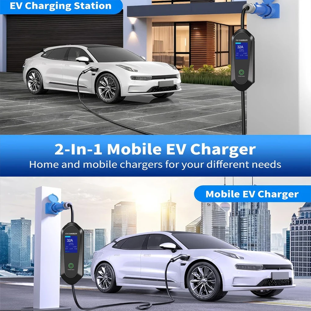 32A 7KW 5M однофазный 3PIN Тип 2 зарядный кабель CEE с ЖК-дисплеем портативное зарядное