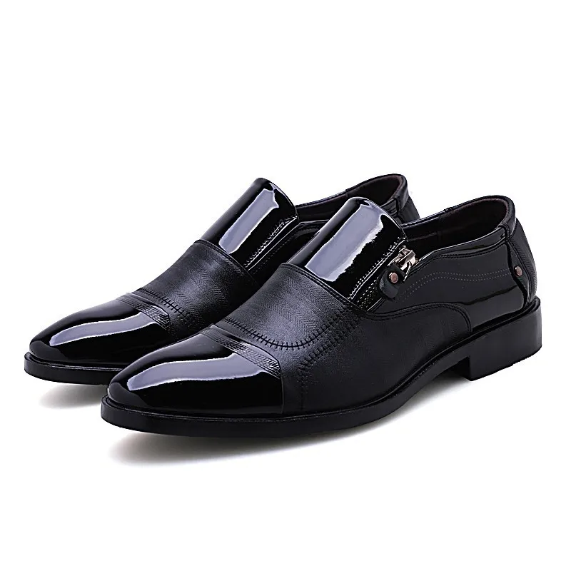 

Men Oxford Business Leather Shoes PU Soft Casual Breathable Flat Bottom Zipper One Foot Fashion Solid Color New Style