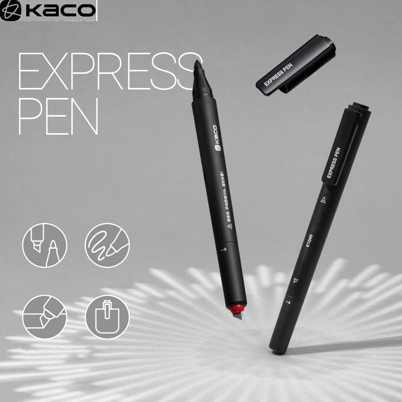

KACO 2 in 1 Permenent Markers Pen Pocket Utility Knife Unboxing Cutter Waterproof Express Pens Rotuladores Stationery Supplies