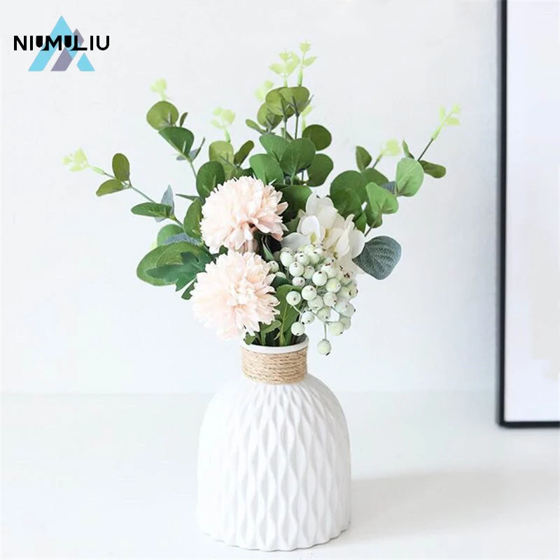 

C3 Modern Flower Vase Imitation Ceramic Flower Pot Decoration Home Plastic Vase Flower Arrangement Nordic Style Home Decoration
