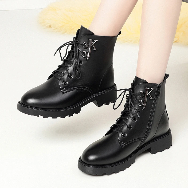 AIYUQI Women Winter Boots Wool Warm 2023 New Genuine Leather Women Boots Large Size 41 42 43 Anti-slip Marton Booties Women