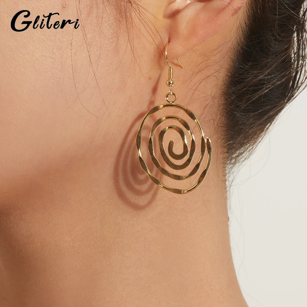 GEITERI 1Pair Hollow Round Spiral Earrings For Women Girls Gold Color Silver Color Geometric Drop Earring Fashion Jewelry Party
