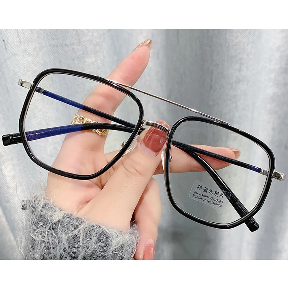 

Metal Blue Light Blocking Fashion High-end Glasses Men Optical Clear Glasses Black Square Frame Eyeglasses Anti-radiation
