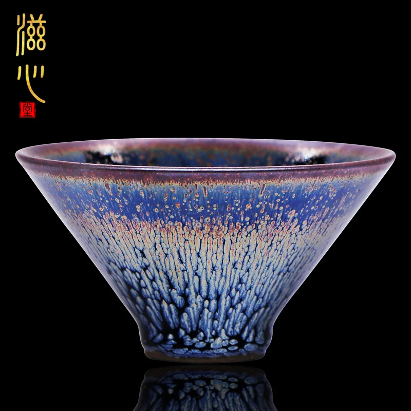 

Zixintang Pei Chunyuan Color Gold Jian Zhan Teacup Handmade Oil Drops Temmoku Cup Raw Ore Ceramic Tea Set Master Cup