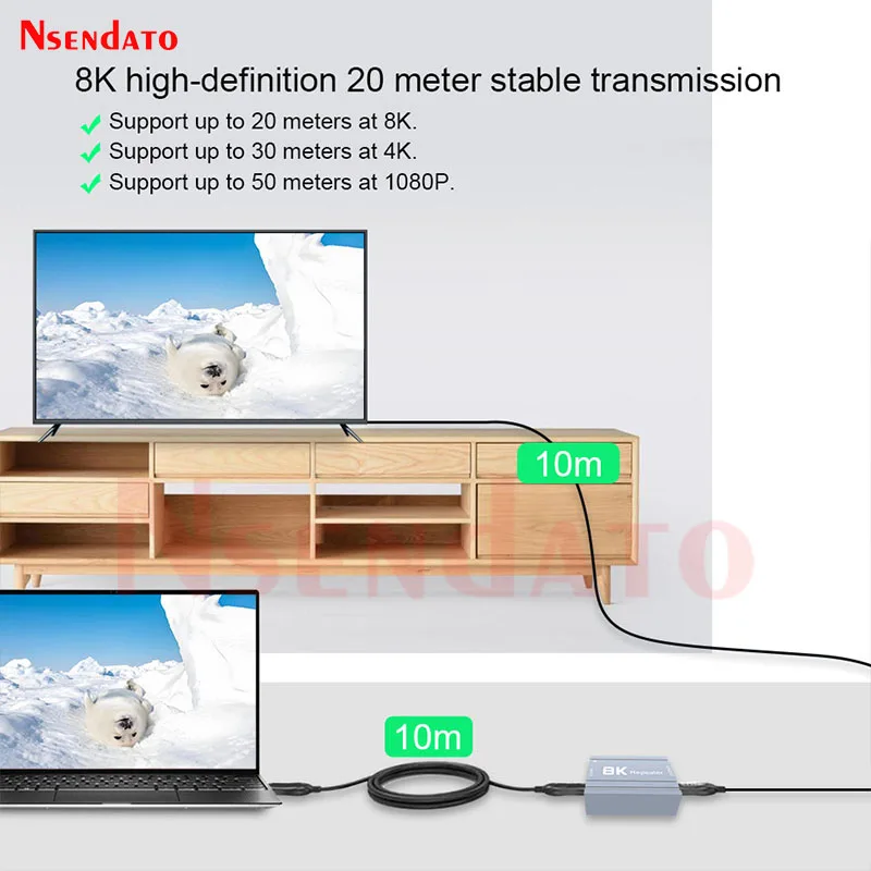 Фото 20-метровый видеоразветвитель-повторитель HDMI 2.1 8K, усилитель видеосигнала HDMI 1080P@60HZ 4K, адаптер-удлинитель с поддержкой HDCP2.3 для ТВ №2